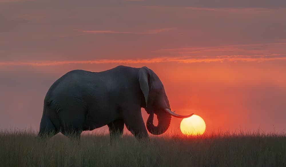 African Elephant At Sunset by Yun Thwaits — canvas wall art
