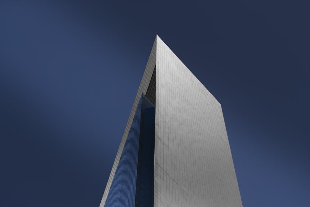 Geometric Skyscraper Blue Sky by Xavier A — canvas wall art