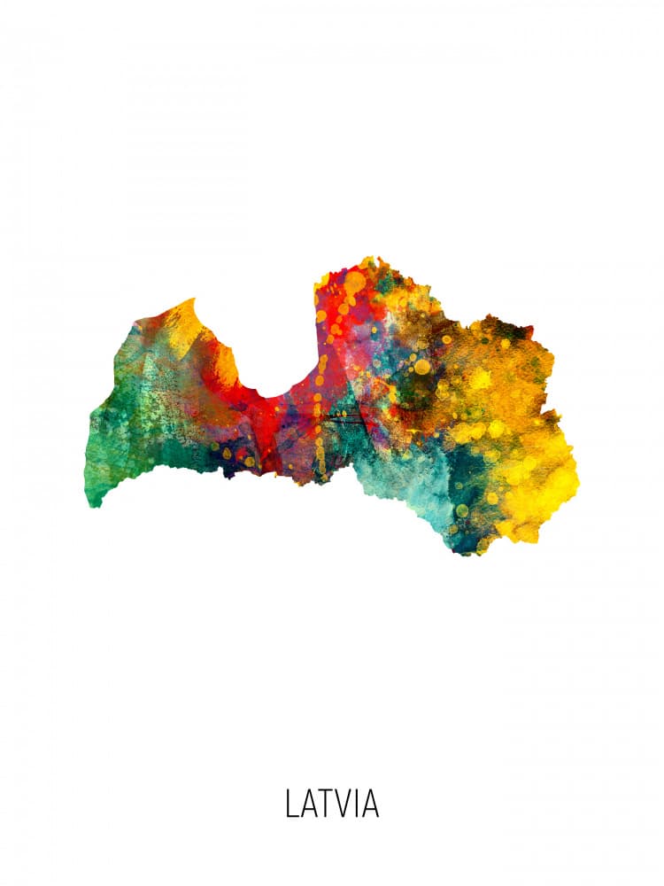 Colorful Latvia Map by Michael Tompsett — canvas wall art