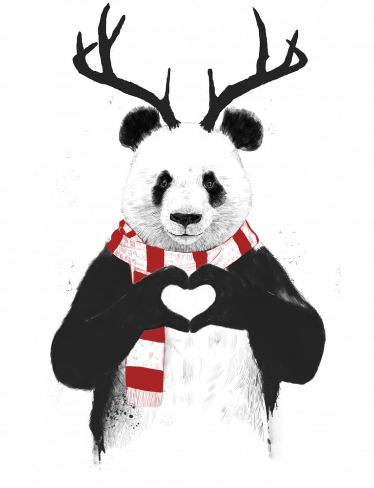 Panda Antlers Heart Hands by Balazs Solti — canvas wall art
