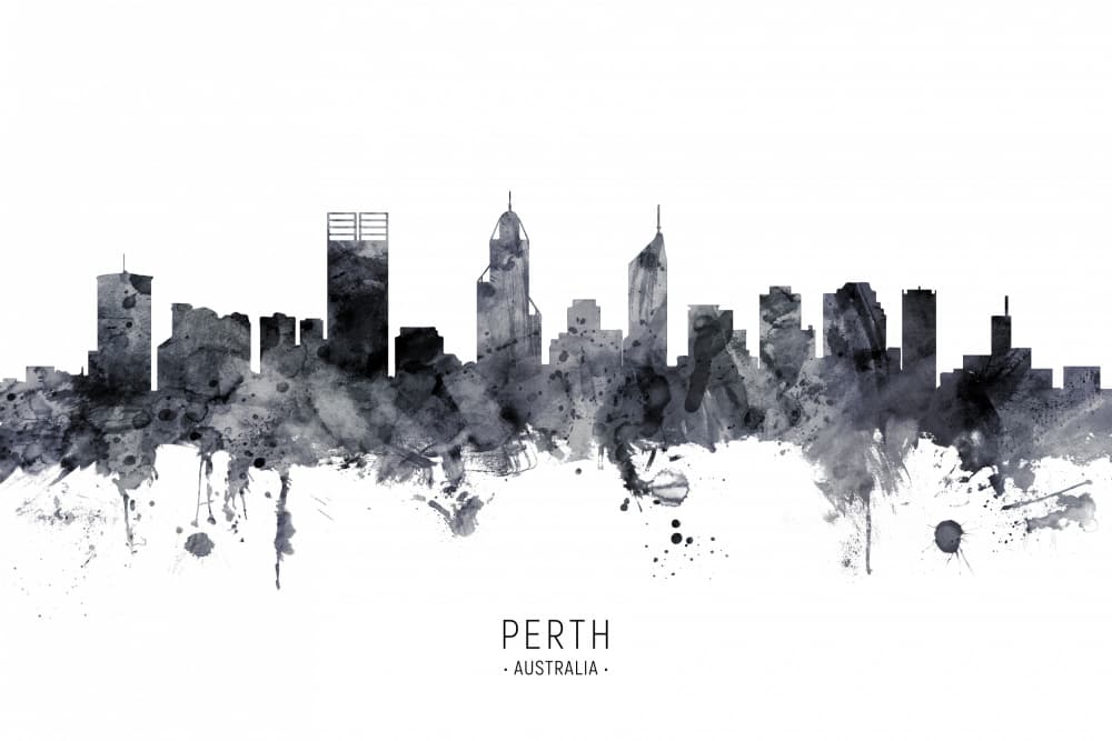 Perth Skyline Watercolor by Michael Tompsett — canvas wall art
