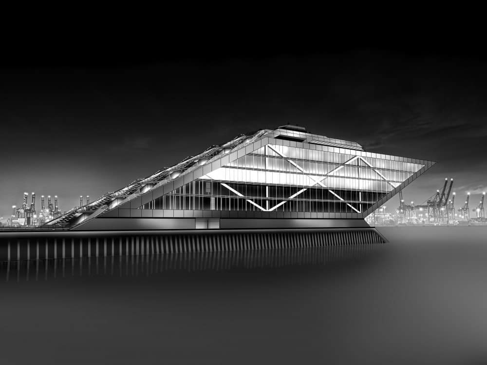 Illuminated Waterfront Building by jordiegeatorrent — canvas wall art