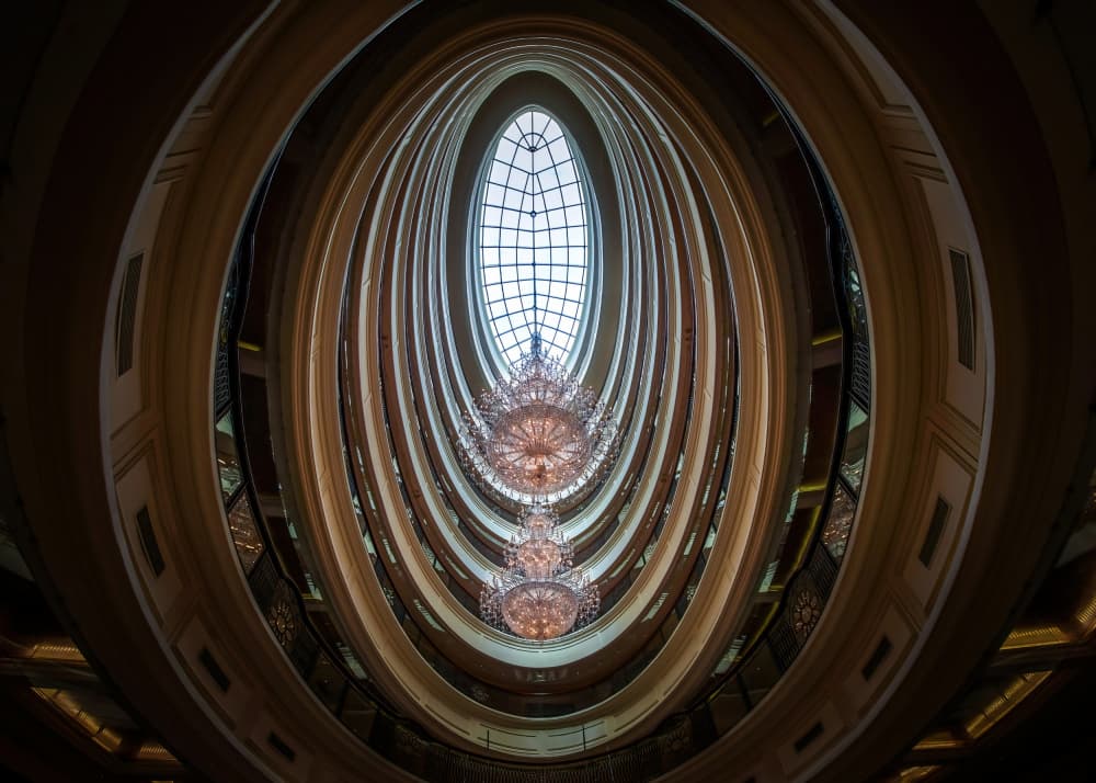 Grand Atrium Chandeliers by Raymond Ren Rong Liu — canvas wall art