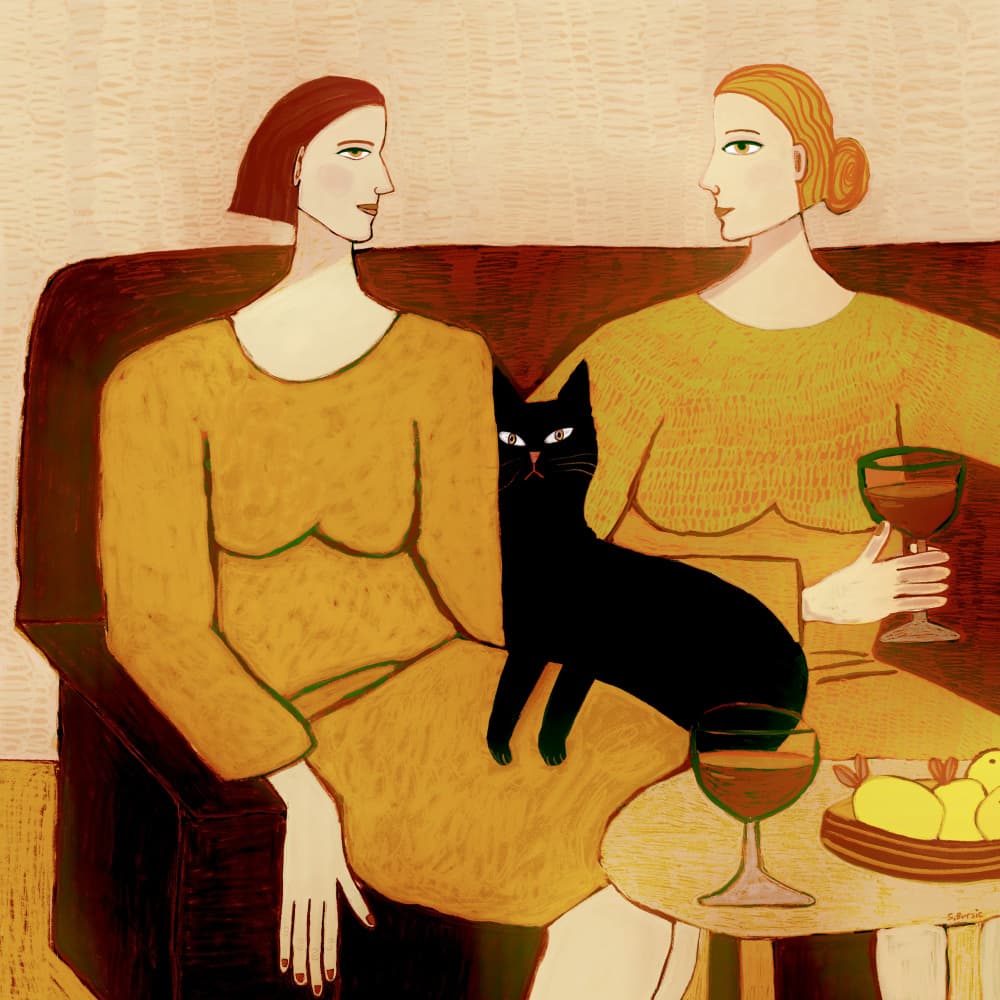 Cozy Cat Conversation by Sharyn Bursic — canvas wall art
