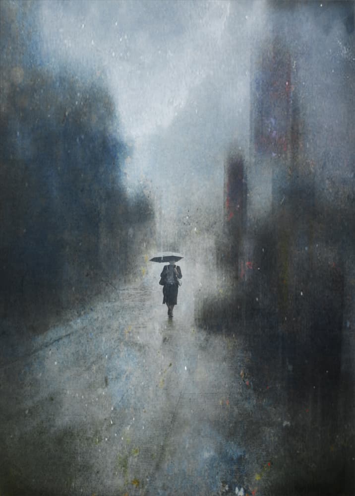 Rainy City Walk by Lammakmak — canvas wall art