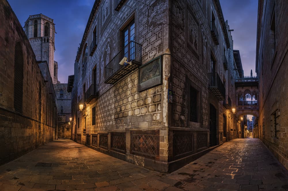 Barcelona Gothic Quarter Evening by Antoni Figueras — canvas wall art