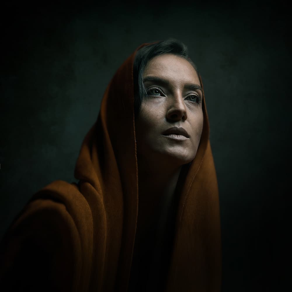Mysterious Hooded Woman by Moein Hasheminasab — canvas wall art
