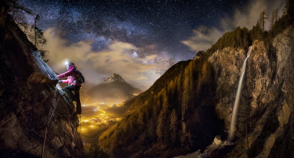 Night Climb Under Stars by Dr. Nicholas Roemmelt — canvas wall art