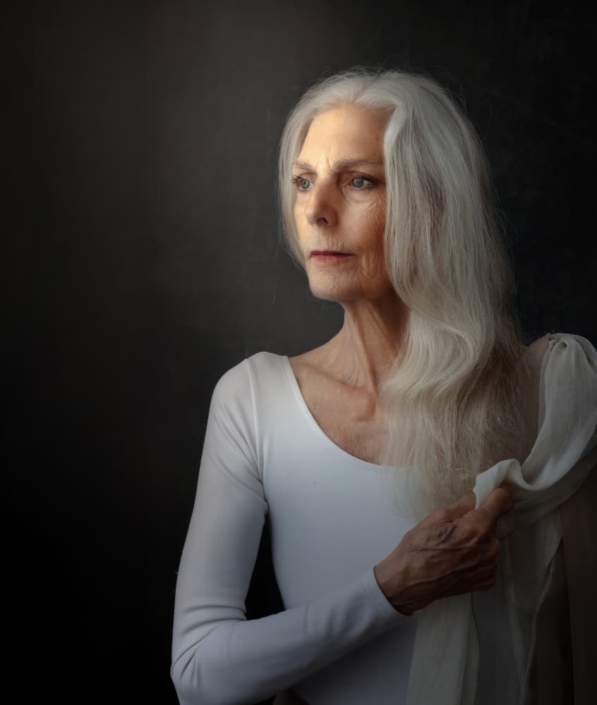 Serene White Hair Portrait by Catherine Wang — canvas wall art