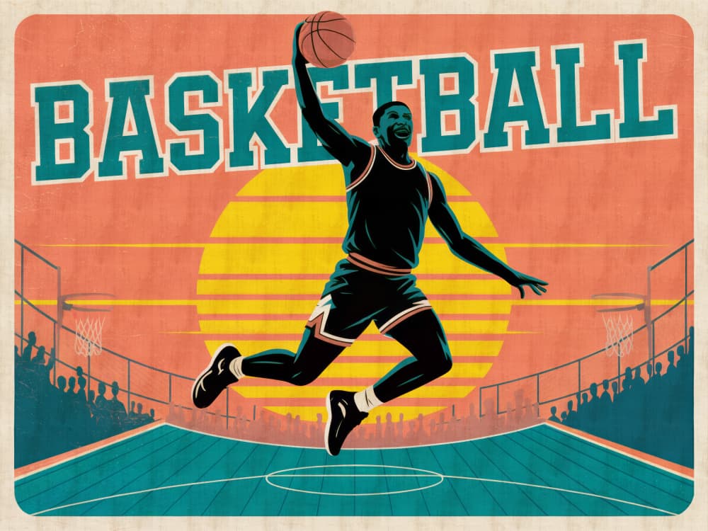 Retro Basketball Dunk by Andreas Magnusson — canvas wall art