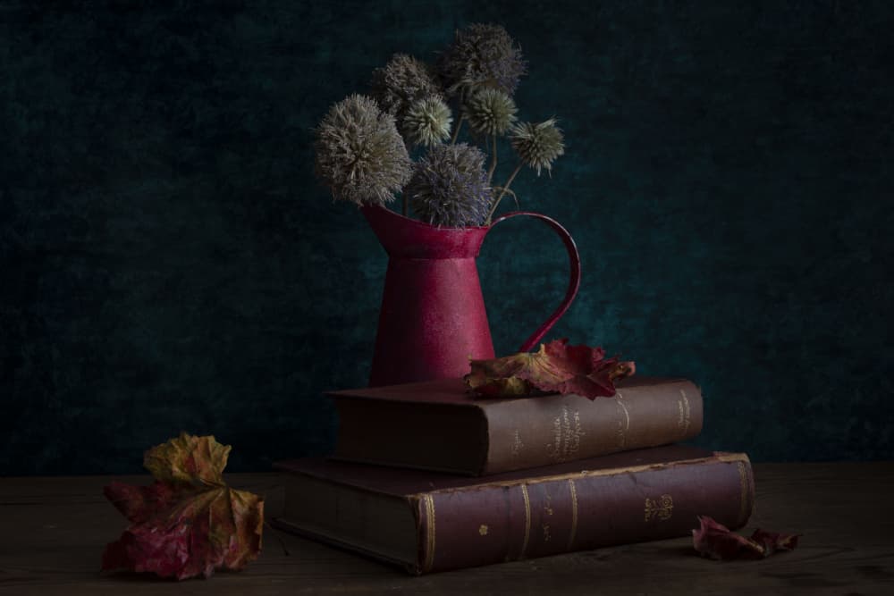 Autumn Books and Pitcher by Ramiz Sahin — canvas wall art