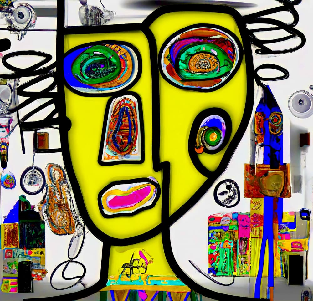 Yellow Abstract Face by mnemonixART — canvas wall art