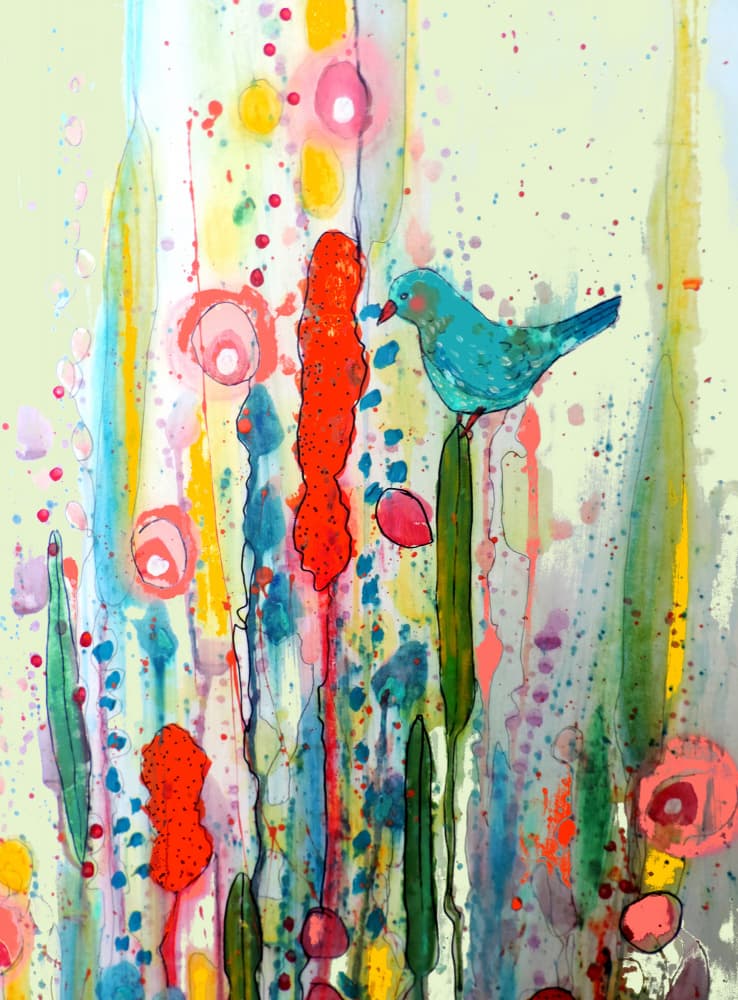 Whimsical Blue Bird Garden by Sylvie Demers — canvas wall art