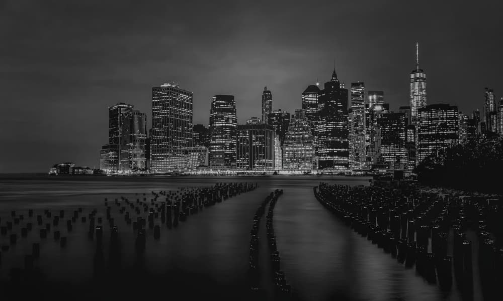 Manhattan Night Skyline by Yanyu Shen — canvas wall art