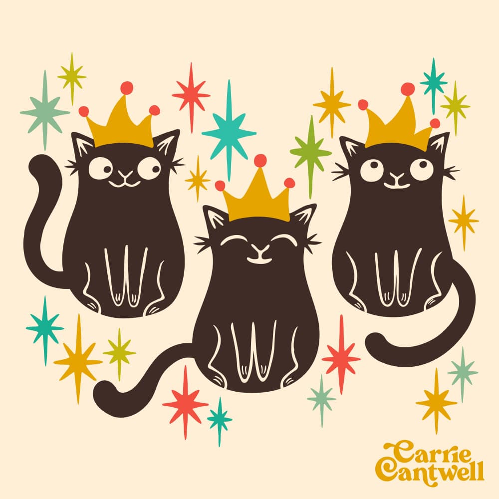 We Three Cats by Carrie Cantwell — canvas wall art