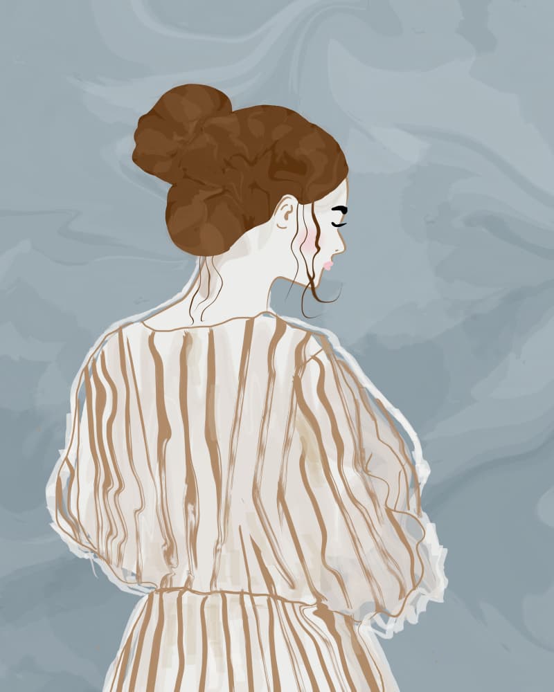 Pensive Woman Striped Dress