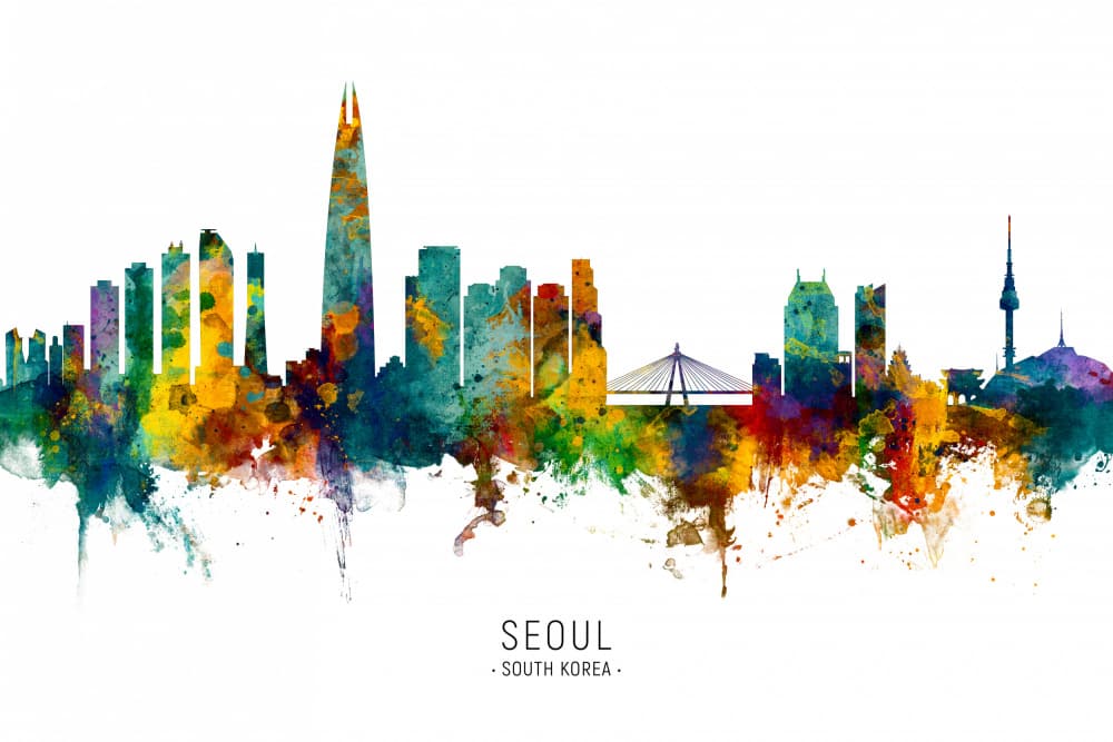 Vibrant Seoul Skyline by Michael Tompsett — canvas wall art