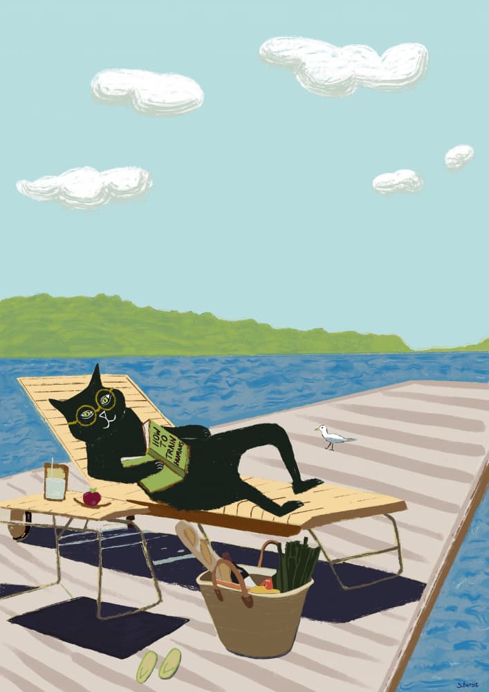 Reading Cat on Dock by Sharyn Bursic — canvas wall art