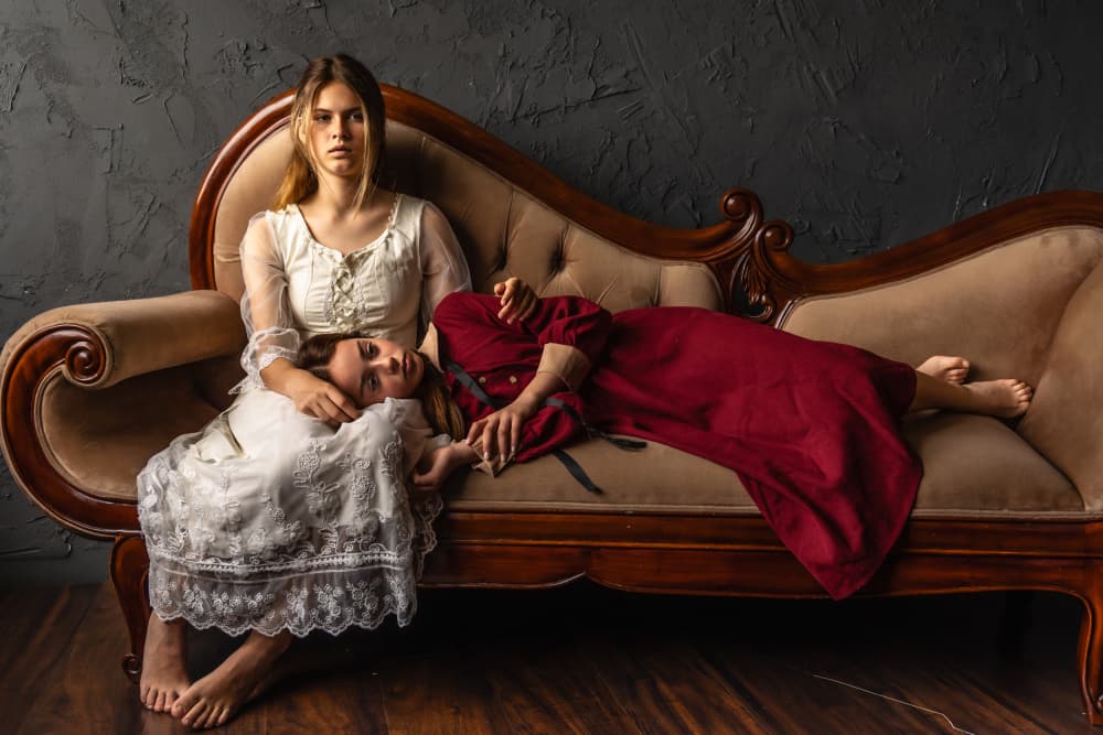 Two Women Chaise Serenity by Gila Koller — canvas wall art