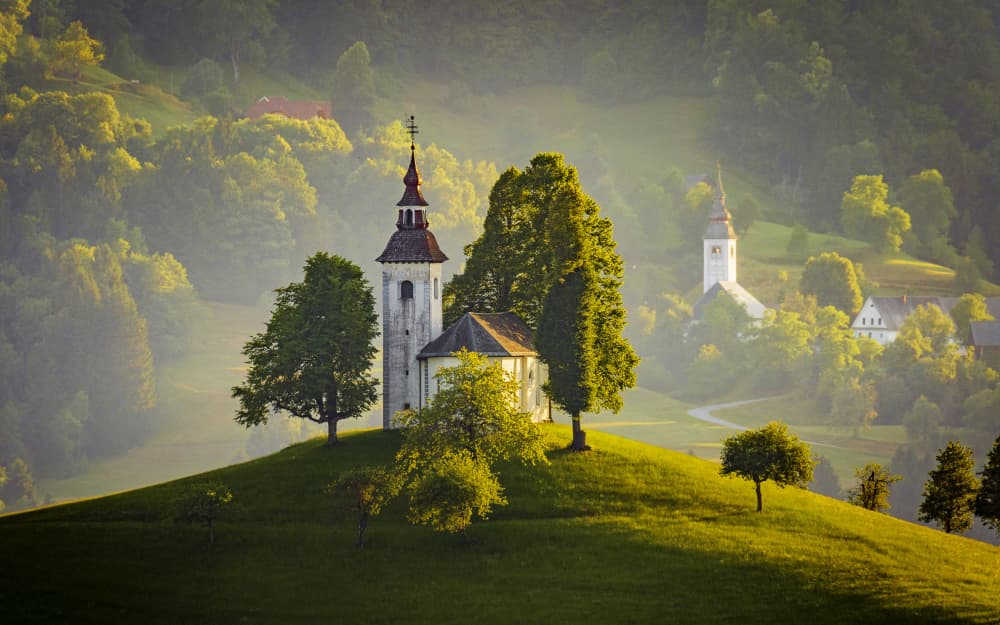 Misty Hilltop Church by Gregor Kresal — canvas wall art