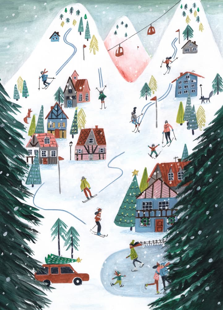 Nordic Skiing in the mountains at Christmas by Caroline Bonne Müller — canvas wall art