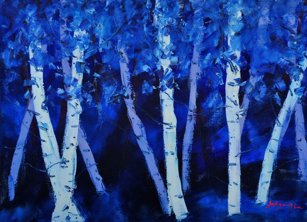Blue Birch Forest by Jukyong Park — canvas wall art