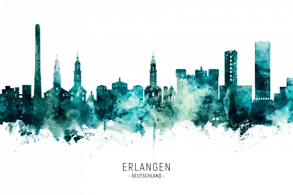 Erlangen Watercolor Skyline by Michael Tompsett — canvas wall art