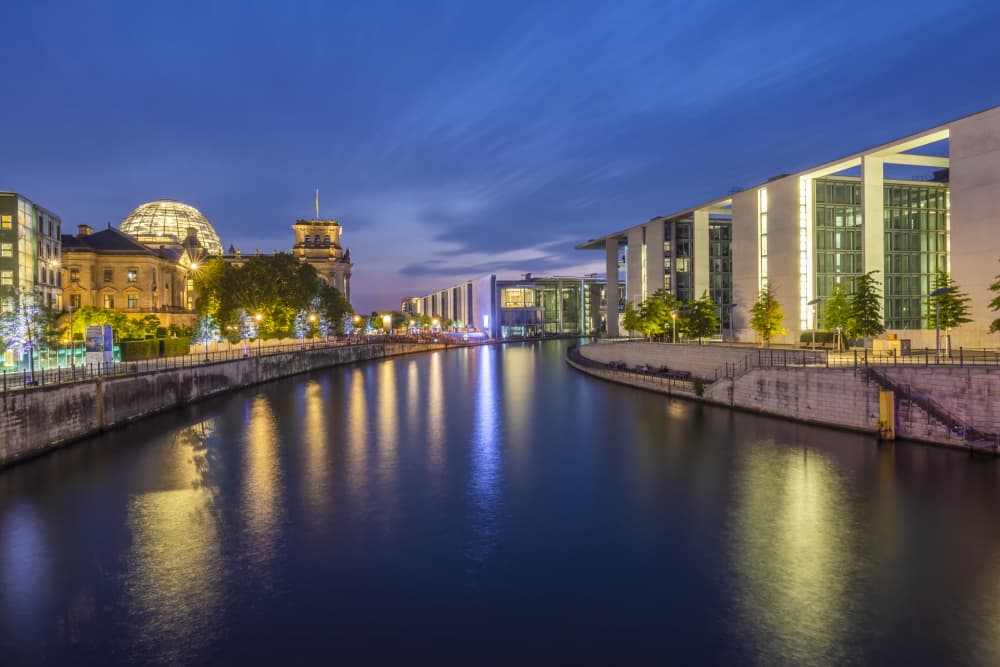 Berlin River Reflections by Melanie Viola — canvas wall art