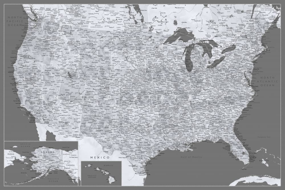 Detailed USA City Map by Rosana Laiz Blursbyai — canvas wall art