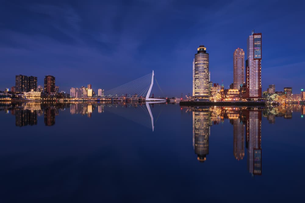 Rotterdam City Nightscape by Juan Pablo de Miguel — canvas wall art