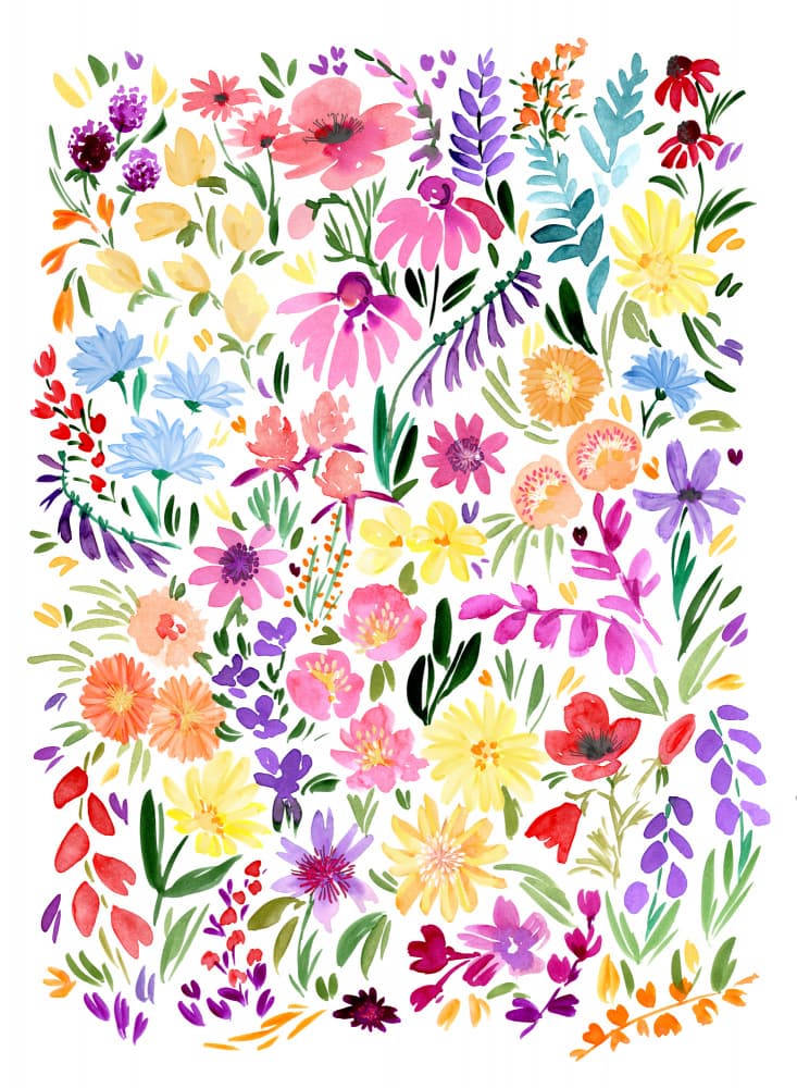 Colorful Watercolor Blooms by Rosana Laiz Blursbyai — canvas wall art