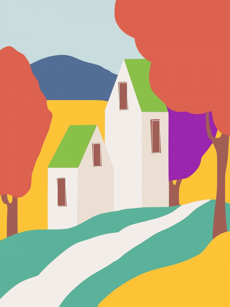 Colorful Autumn Village by Little Dean — canvas wall art