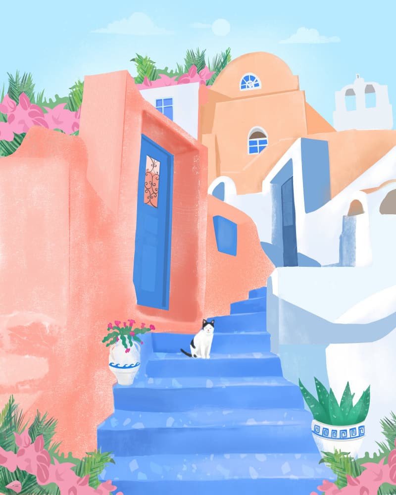 Santorini Street by Petra Lizde — canvas wall art