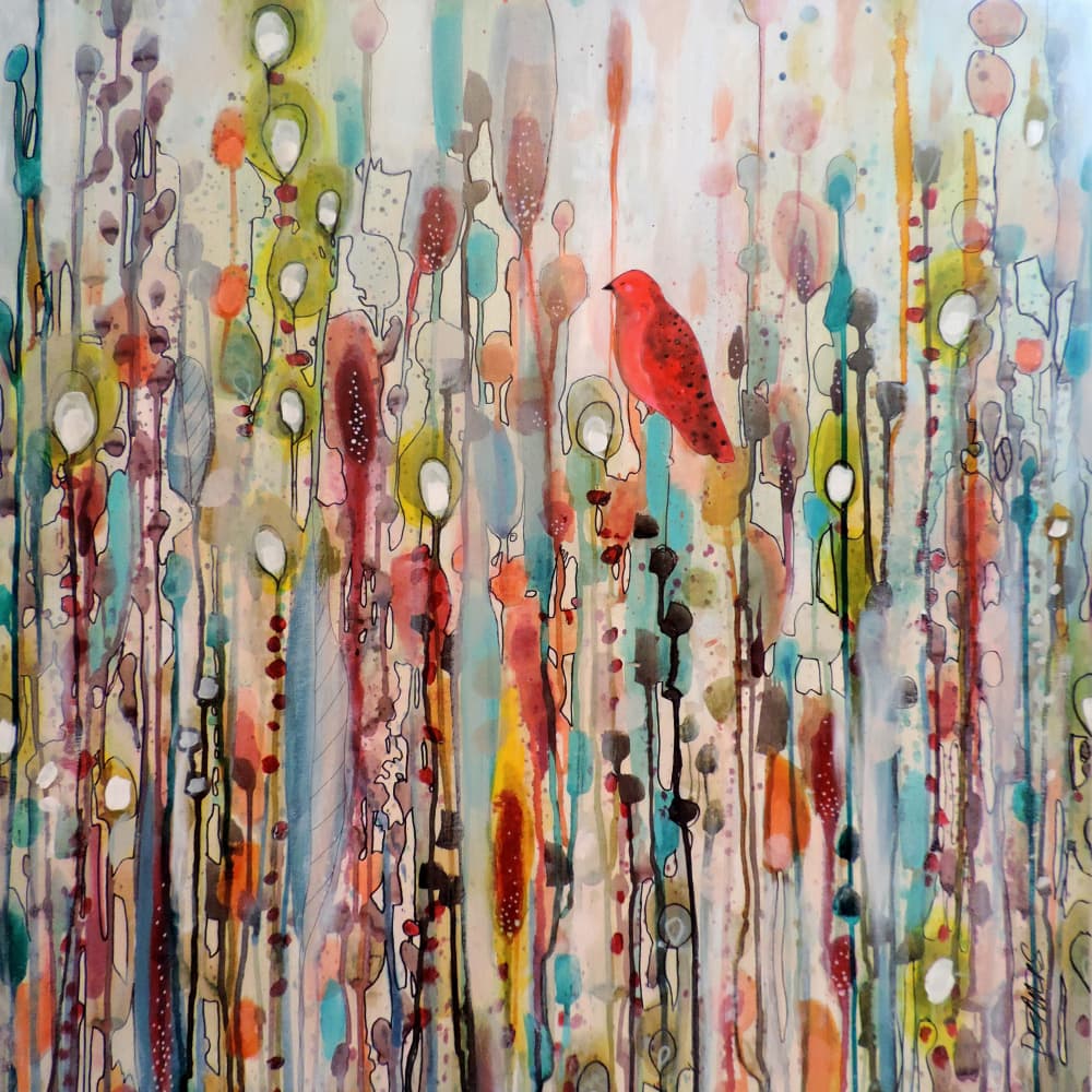 Red Bird in Abstract Garden by Sylvie Demers — canvas wall art