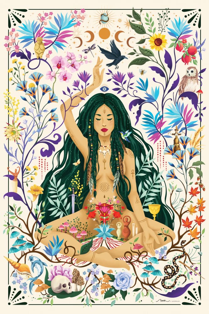 Floral Goddess Meditation by Nour Tohme — canvas wall art