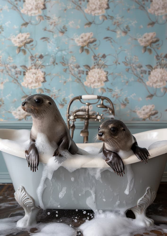 Baby Seals Bubble Bath by Niky Rahner — canvas wall art