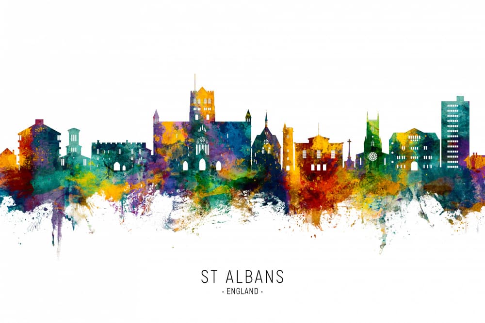 Colorful St Albans Cityscape by Michael Tompsett — canvas wall art