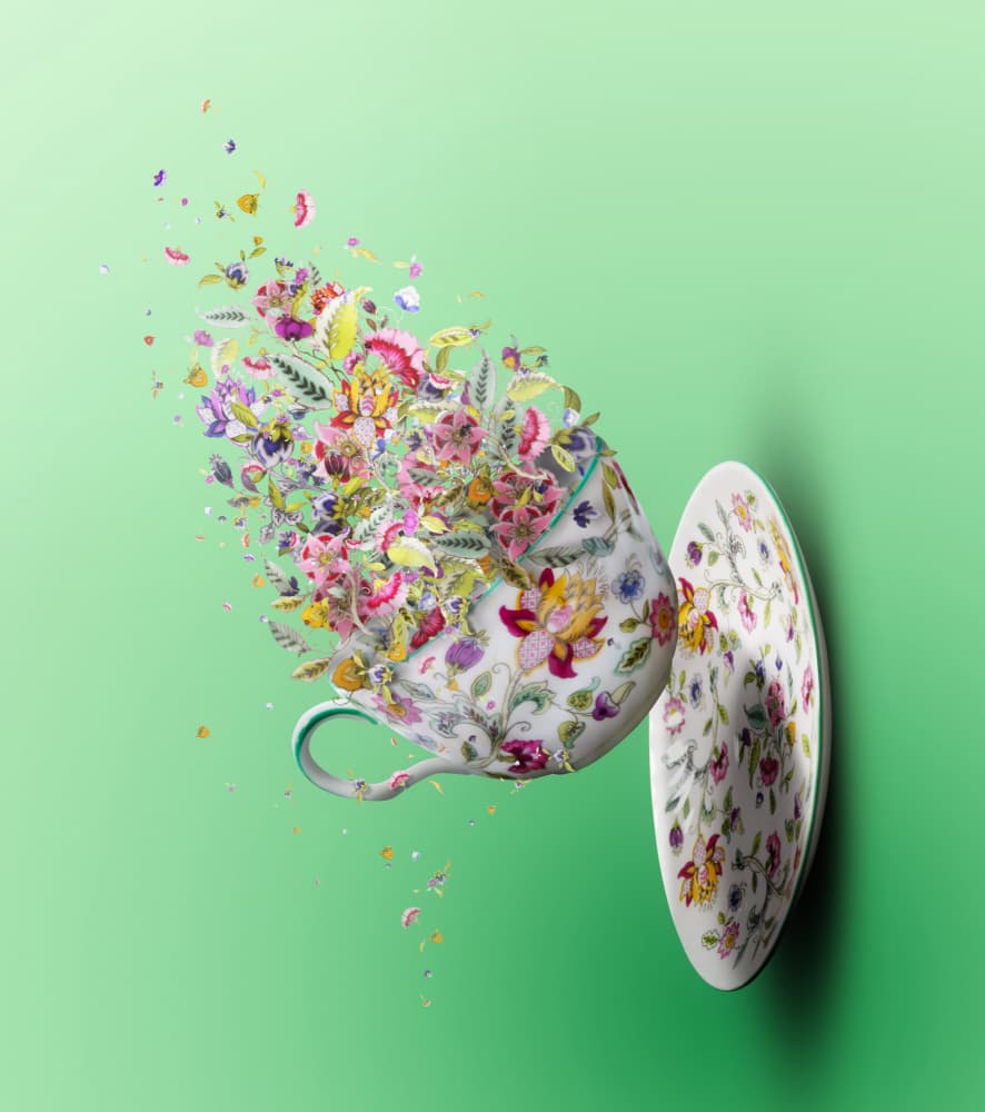Exploding Floral Teacup by kazutoshikawakami — canvas wall art