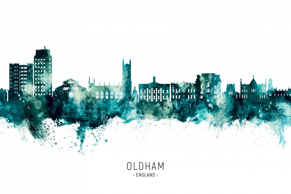 Oldham Watercolor Skyline by Michael Tompsett — canvas wall art
