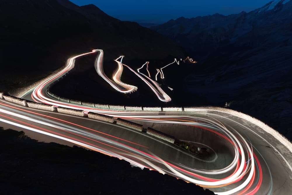 Light Trails Mountain Pass by Andrea Comari — canvas wall art