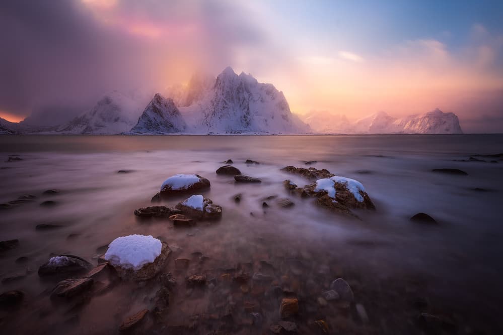 Snowy Fjord Golden Hour by David Martin Castan — canvas wall art