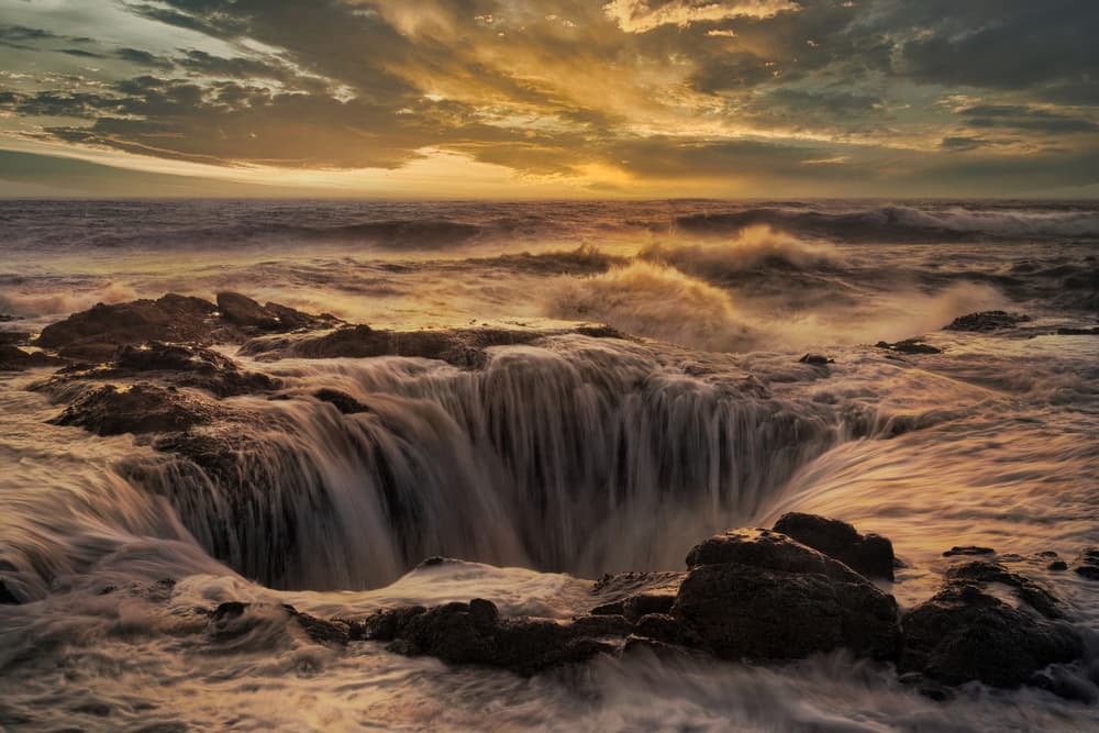 Golden Hour Ocean Hole by Ron Langager — canvas wall art