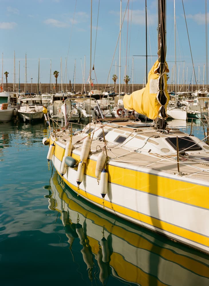 Golden Marina Sailboat by Bethany Young — canvas wall art