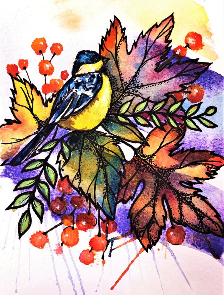 Vibrant Autumn Bird by Anda Bieza — canvas wall art