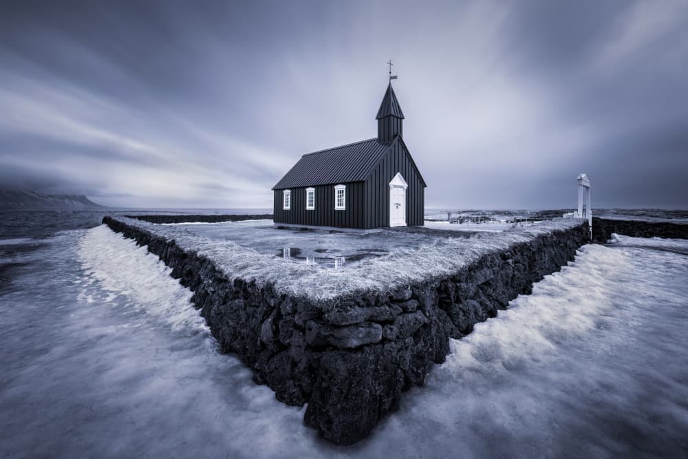 Dramatic Black Church Iceland by Catherine Lu — canvas wall art