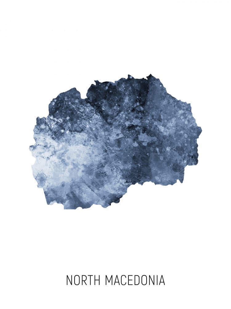 North Macedonia Blue Map by Michael Tompsett — canvas wall art