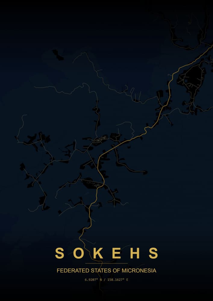 Sokehs Glowing Island Map by HUGO — canvas wall art