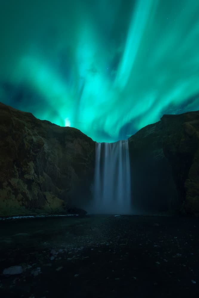 Northern Lights Waterfall by Cesar Alvarez Osorio — canvas wall art