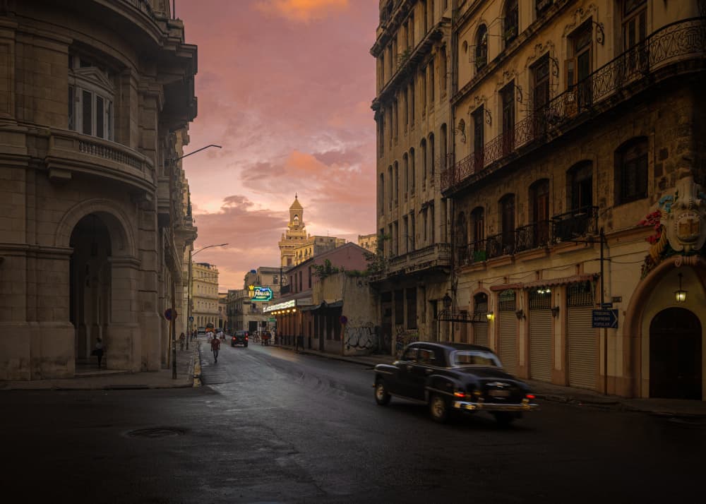 Havana Sunset Street by Tony Xu — canvas wall art