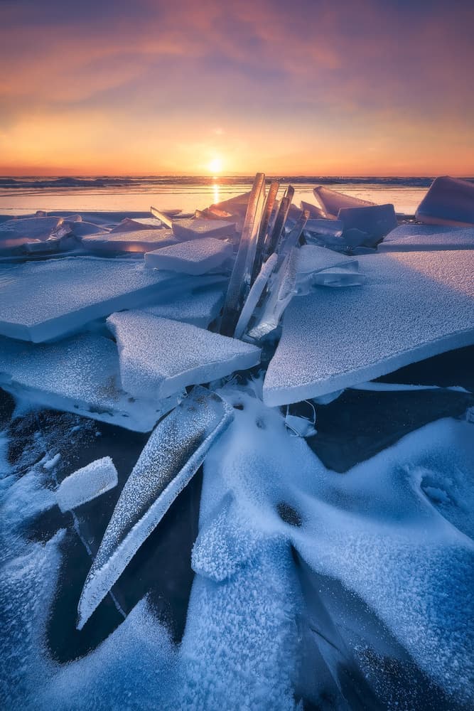Shattered Ice Sunset by Javier de la Torre — canvas wall art